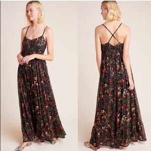 New Anthropologie Payal Jain Massima Pleated Floral Spaghetti Strap Maxi Dress